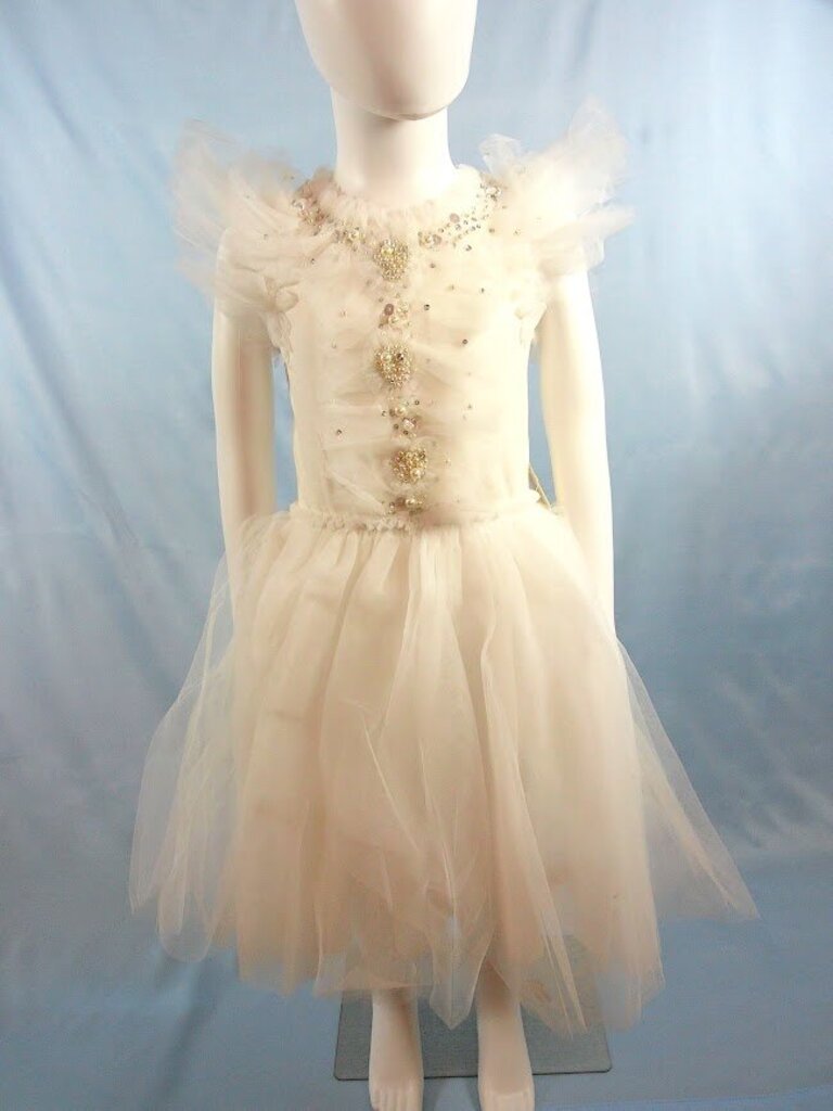 4-5: Flutter Sleeve Beaded Bodice Tutu Dress with Long Tulle Skirt (Style TDM0497) NWT