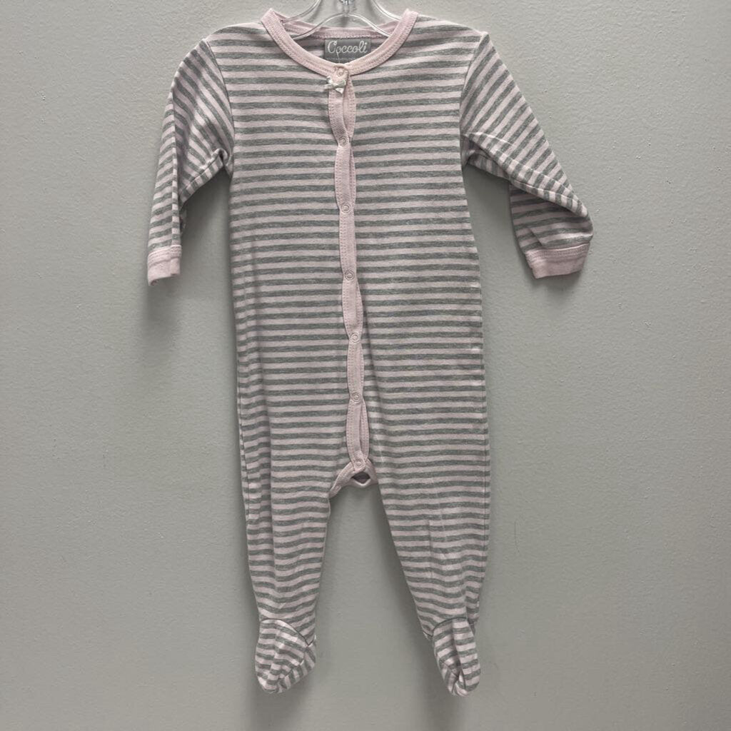 6M: Coccoli pink & grey striped sleeper