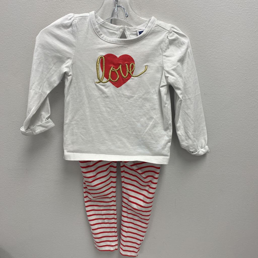 18-24M: Janie and Jack white top w/heart imprint & red striped leggings