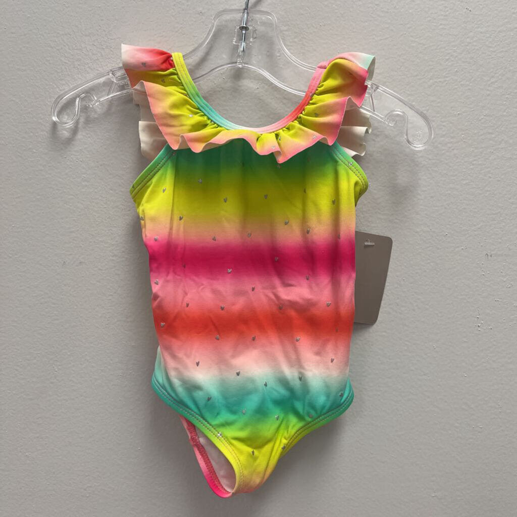 2T: Hatley neon color ruffle straps swim suit