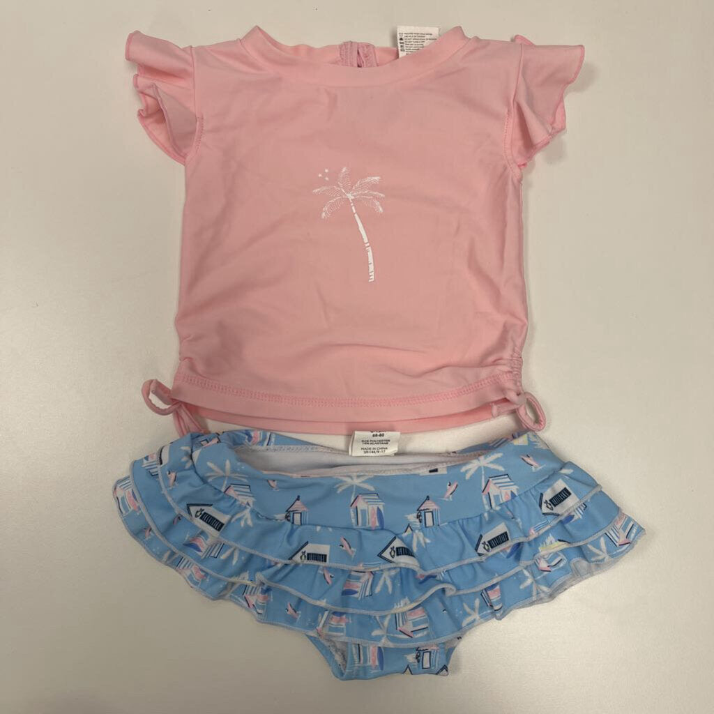 6-12m: Snapper Rock pink 2 piece pink top + ruffle bikini