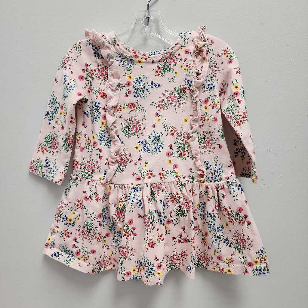 6-12m: Baby Gap pink floral drop waist long sleeve dress