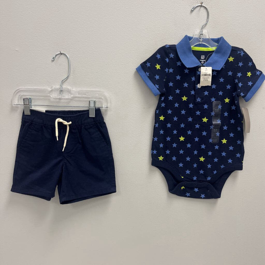 18-24: Gap Baby navy polo + shorts NWT
