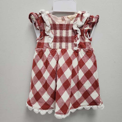 3-6M: Matilda Jane creme/red 3pc dress & diaper cover w/ denim button-up jacket