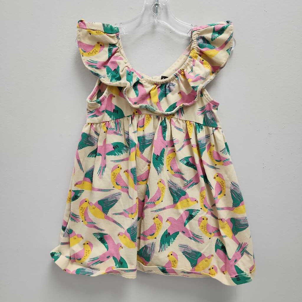 9-12M: Tea beige w/pink bird imprint dress