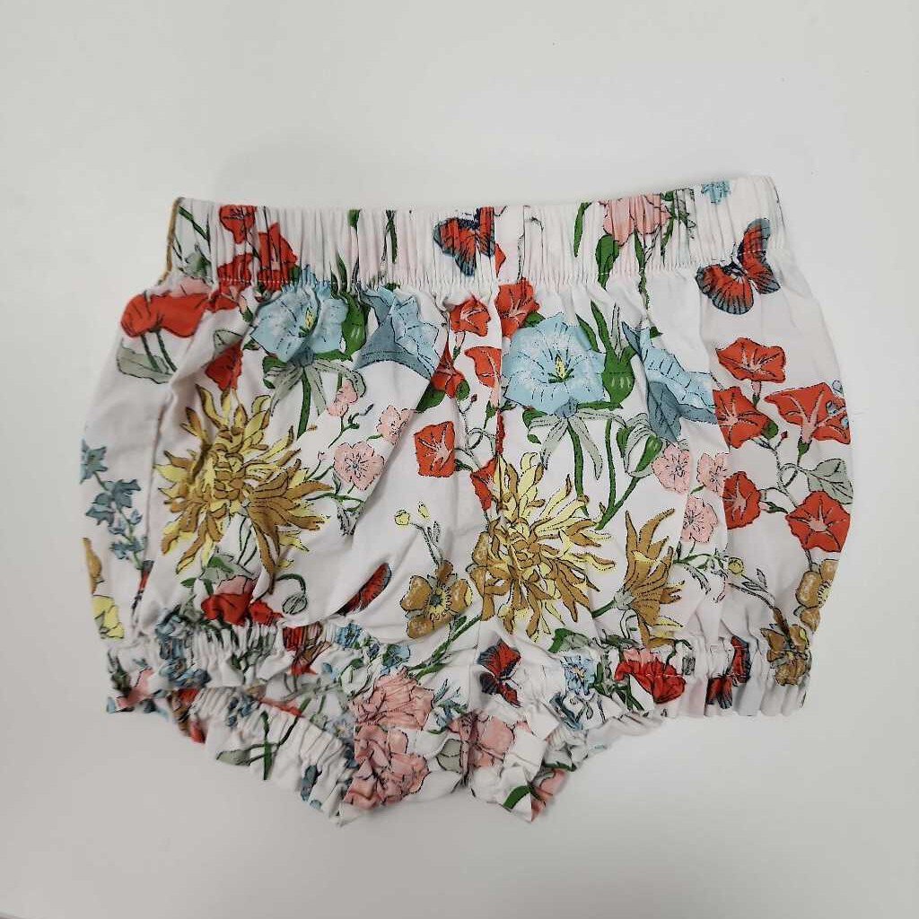 3-6M: Tea white w/multicolor floral top & diaper cover
