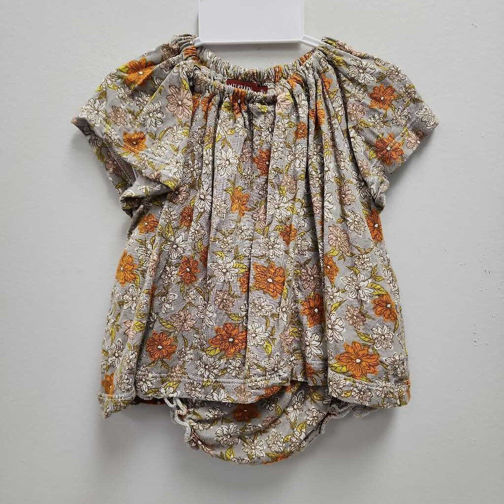 3-6M: Milkbarn grey w/orange/white/pink floral top & diaper cover
