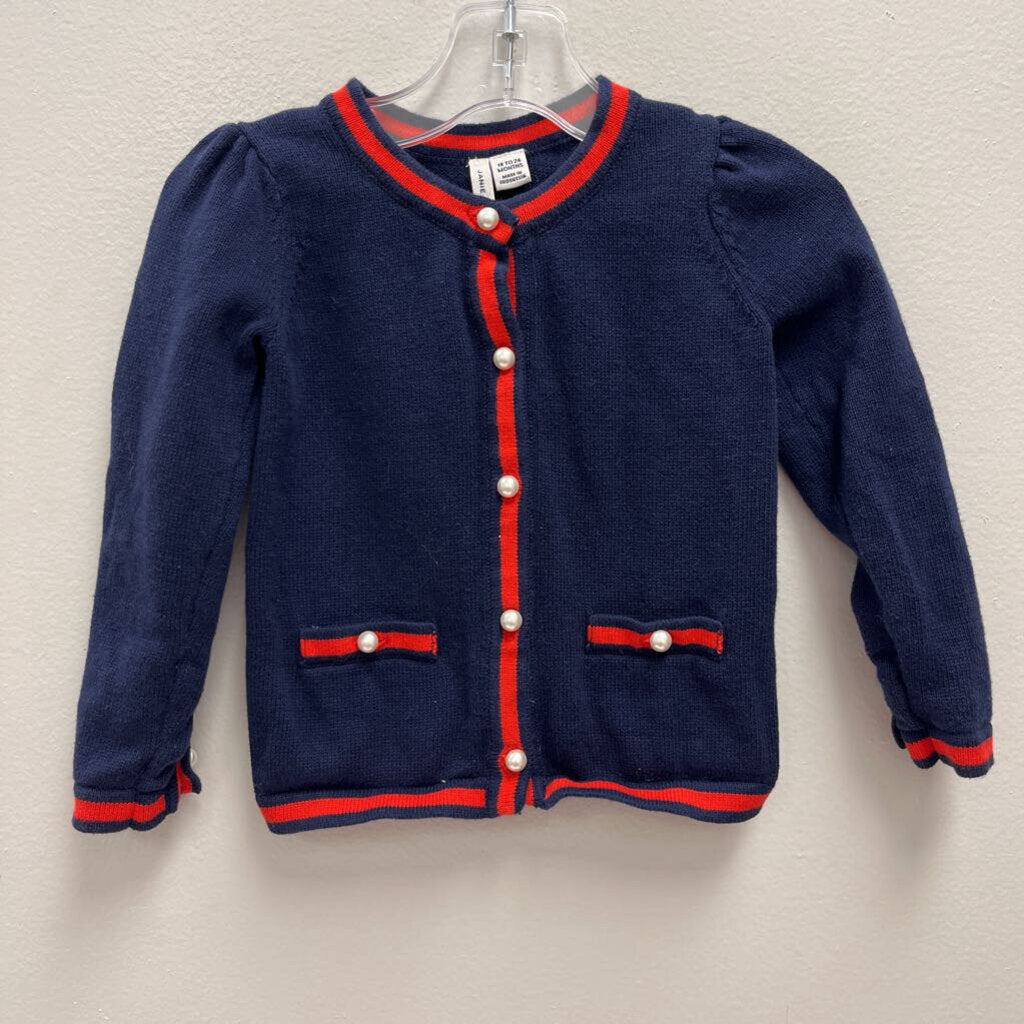 18-24M: Janie & Jack Navy blue/red pearl button-up knit sweater