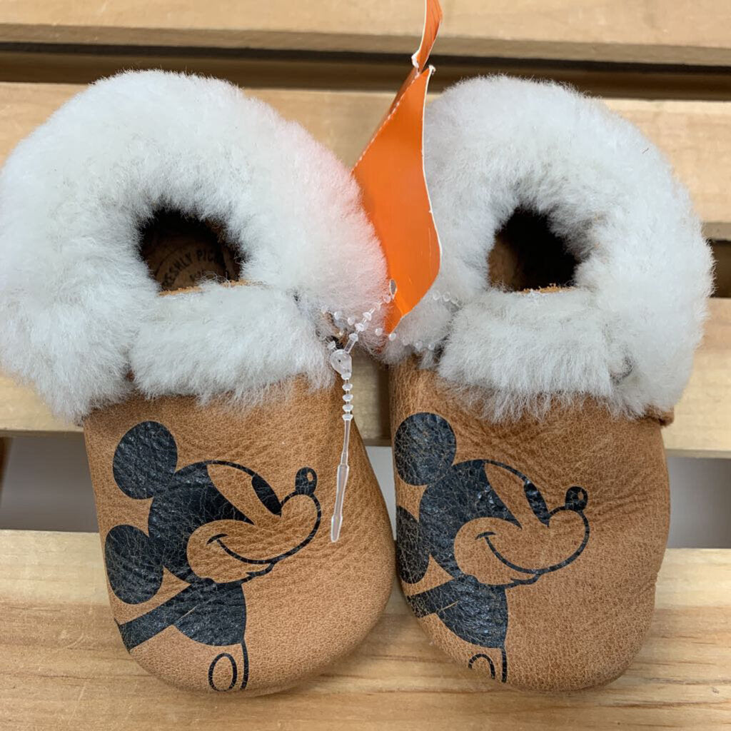 2: Freshly Picked brown leather/fuzzy Micky Mouse slippers