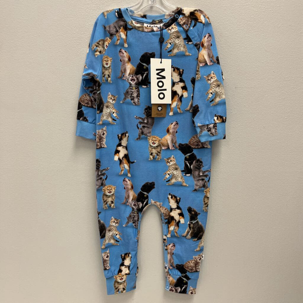 12M: Molo blue kittens & puppies onesie NWT