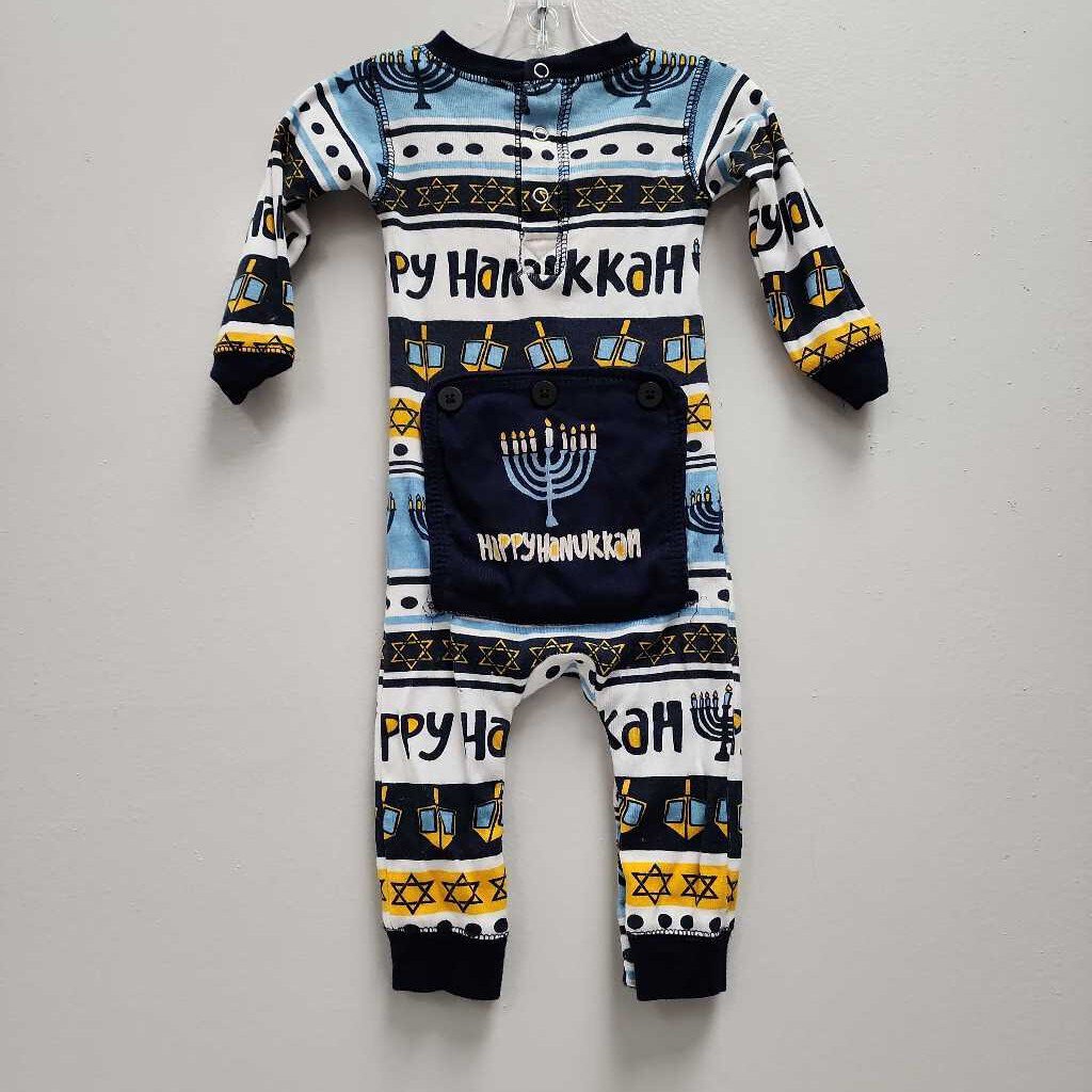 6M: blue "Happy Hanukkah" romper