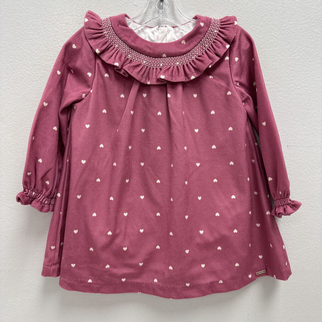 6-9M: Mayoral Newborn pink heart print dress w/ ruffle collar