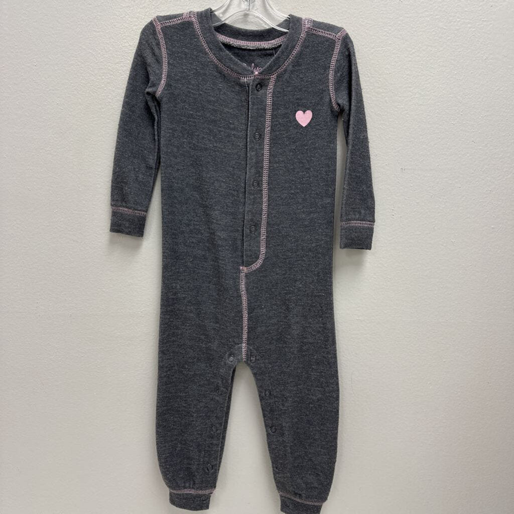 6-12M: P.J. Salvage grey/pink heart onesie