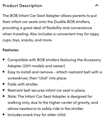 BOB Gear Duallie Jogging Stroller Graco Car Seat Adapter w/ Snack Tray