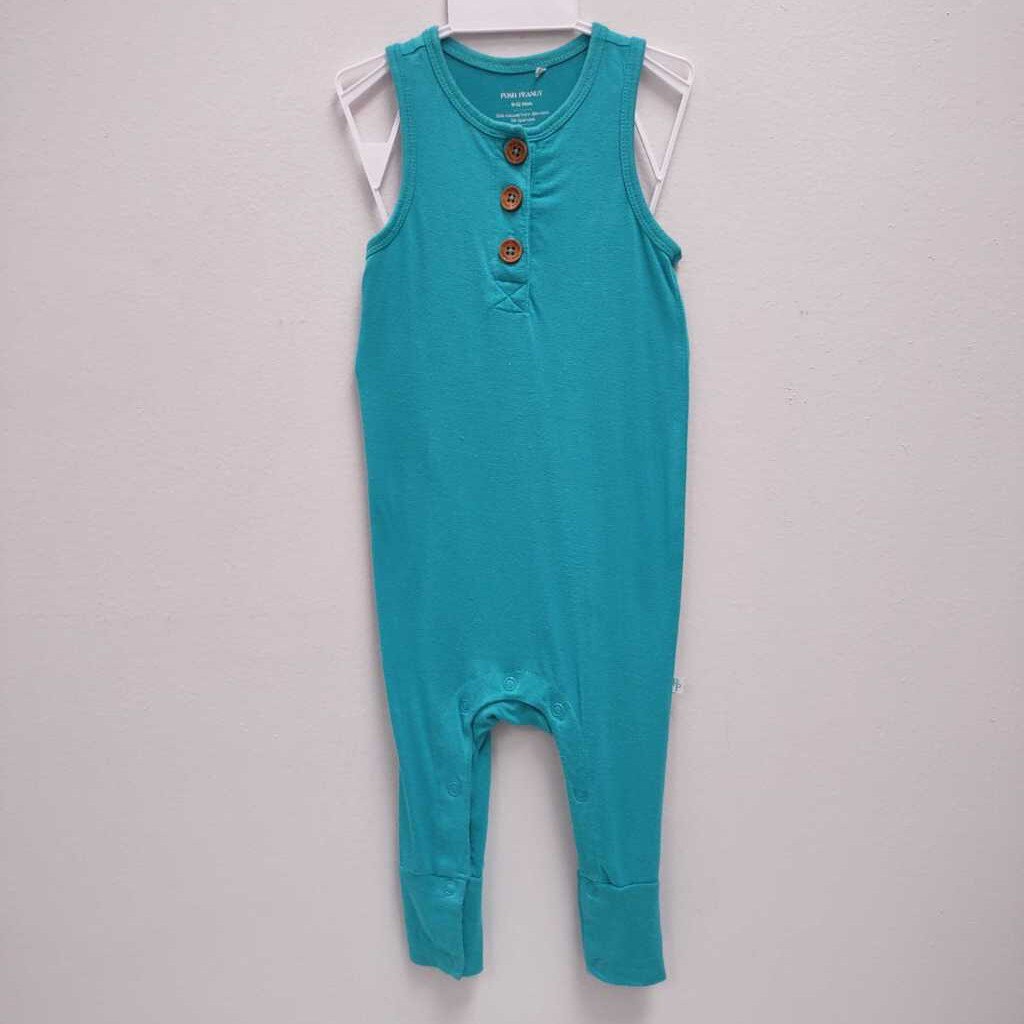 9-12M: Posh Peanut aqua sleeveless romper