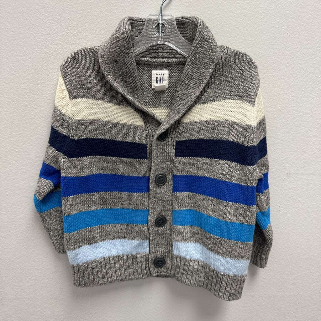 12-18M: Baby Gap grey blue striped knit sweater