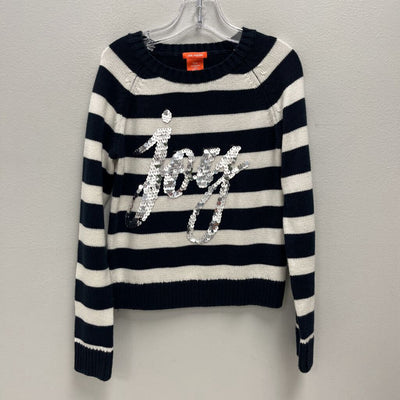 6: Joe Fresh Navy/White Striped Flip (Silver/Red) Sequin "Joy" Sweater