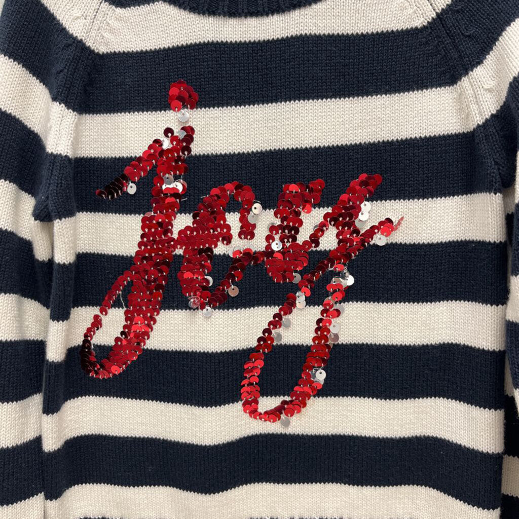 6: Joe Fresh Navy/White Striped Flip (Silver/Red) Sequin "Joy" Sweater