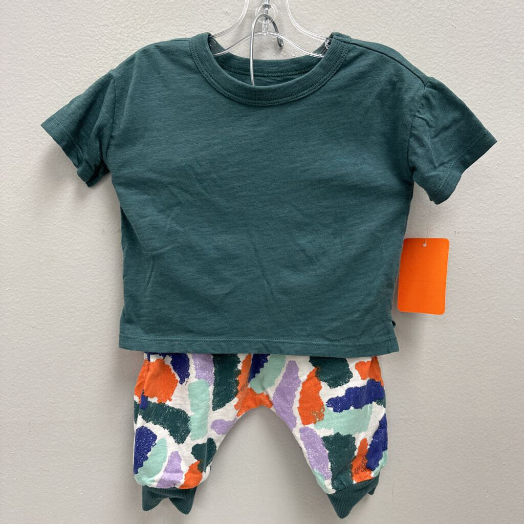 6M: Open Edit Blue T-Shirt & Watercolor Stripe Pant Set