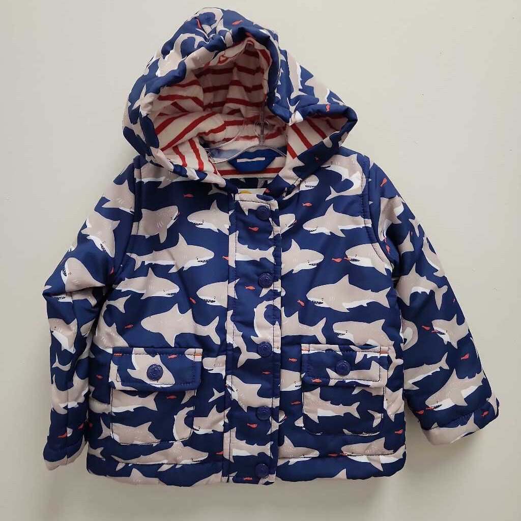 12-18M: Baby Boden Blue Shark Print Hooded Jacket