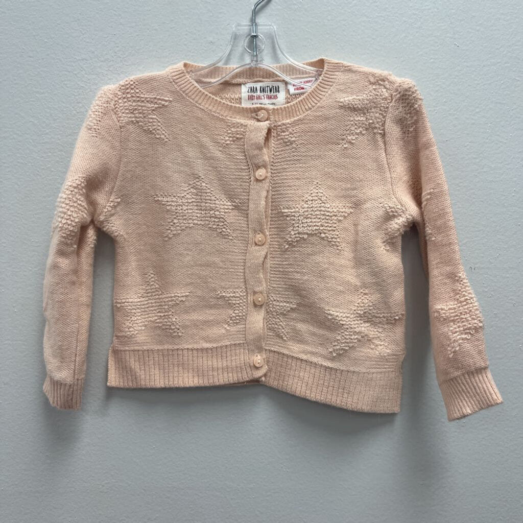 9-12M: Zara Baby Knitwear Pink button cardigan with stars