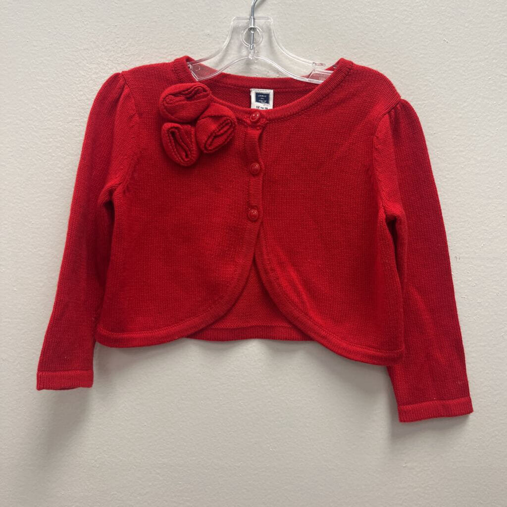 12-18M: Janie and Jack Red Rosette Cropped Cardigan