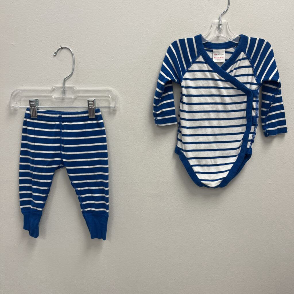 6-12M: Hanna Andersson Blue/White Striped Bodysuit + Joggers