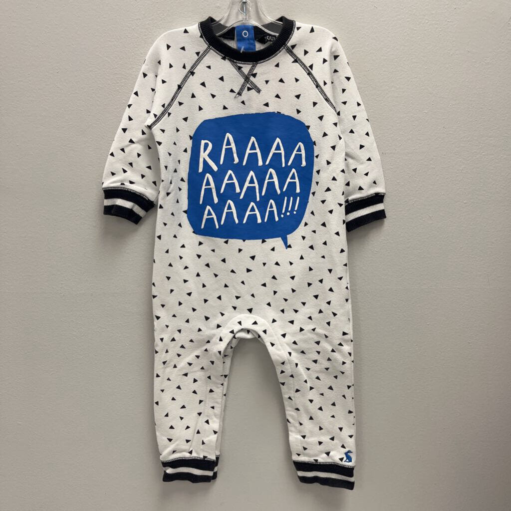 12-18M: Joules White/Black Geo Print Roar Coverall