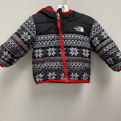 0-3M: The North Face Black Snowflake & Grey Fleece Reversible Coat