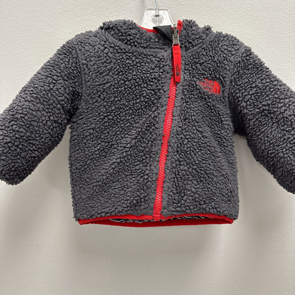 0-3M: The North Face Black Snowflake & Grey Fleece Reversible Coat