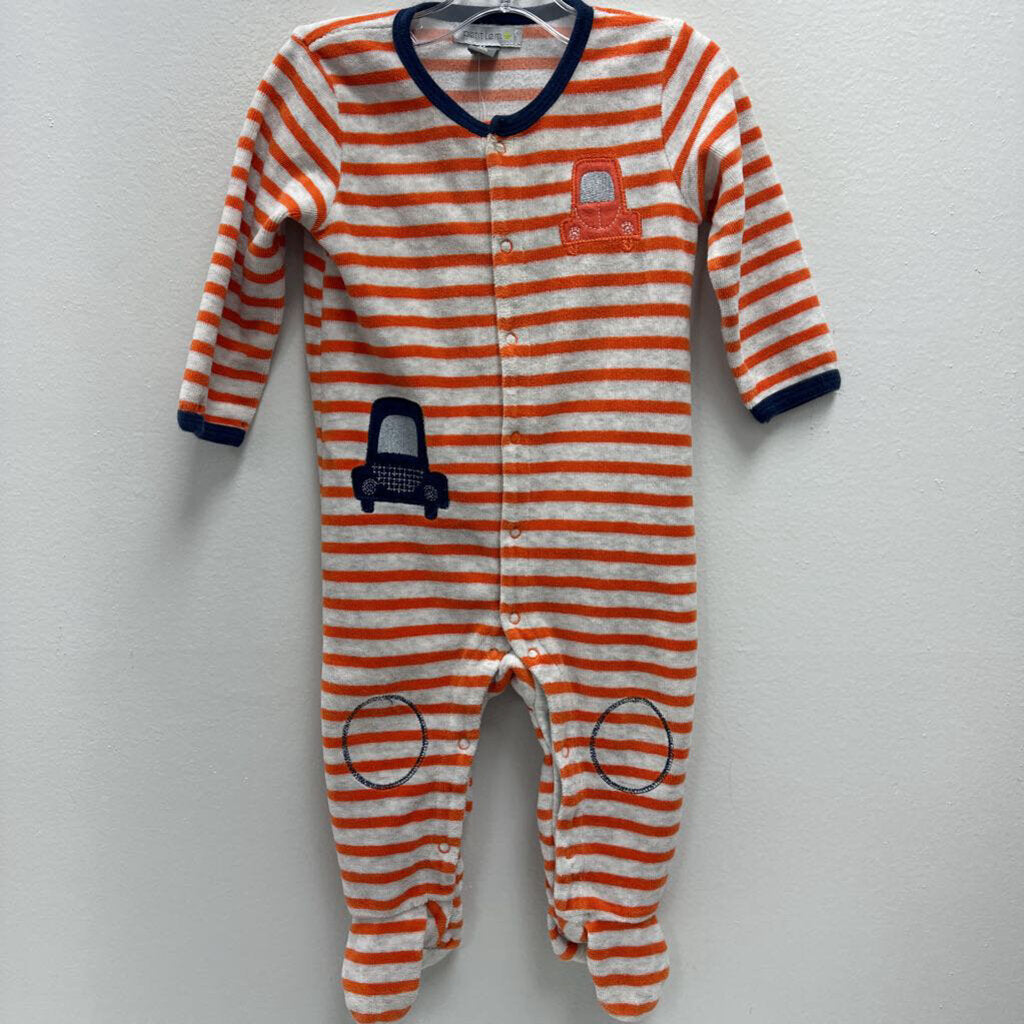 6M: Petit Lem Orange/Navy Car Applique Velour Coverall