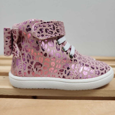 12-18M: Monkey Feet Pink Metallic Leopard Print Velcro Sneakers