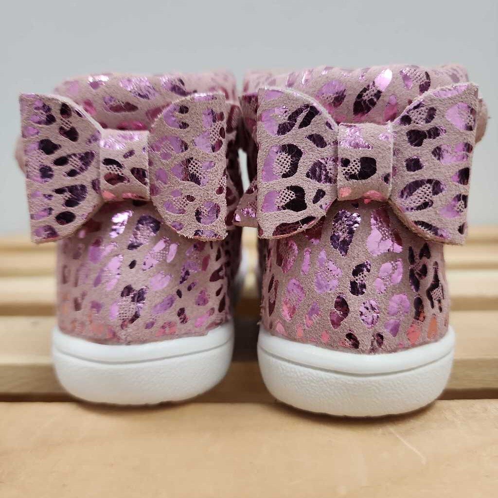 12-18M: Monkey Feet Pink Metallic Leopard Print Velcro Sneakers