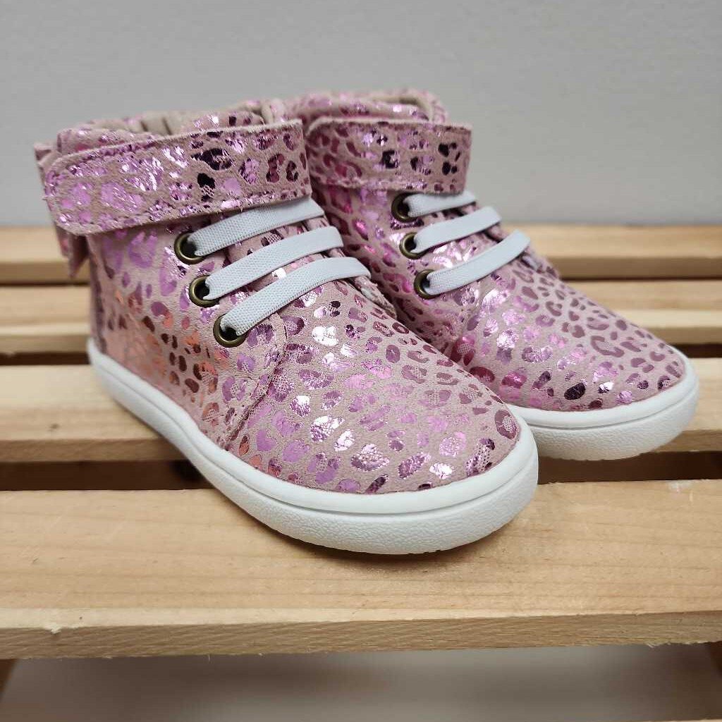 12-18M: Monkey Feet Pink Metallic Leopard Print Velcro Sneakers