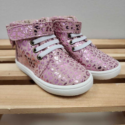 12-18M: Monkey Feet Pink Metallic Leopard Print Velcro Sneakers