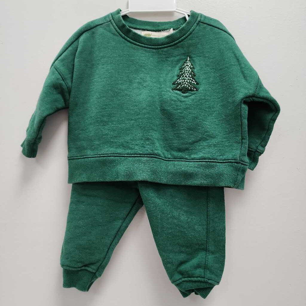 6-9M: Monica + Andy Green Tree Applique Sweat Set