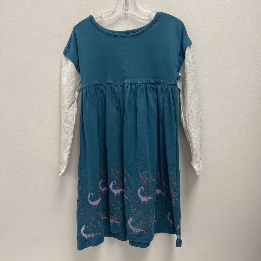 7: Tea Teal Dress with Grey Long Sleeve and Peacock Detail