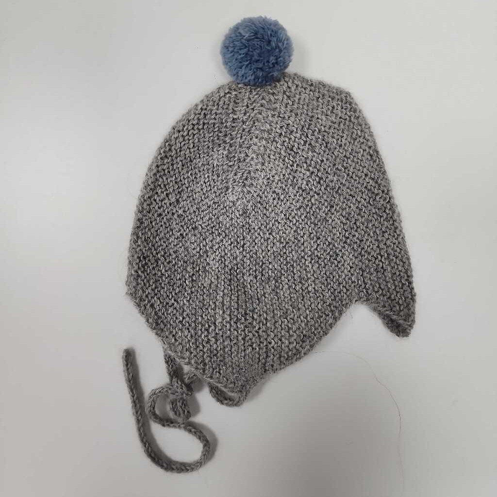 3-6M: Mini Fabrik Grey Alpaca Wool Bonnet with Blue Pom NWT