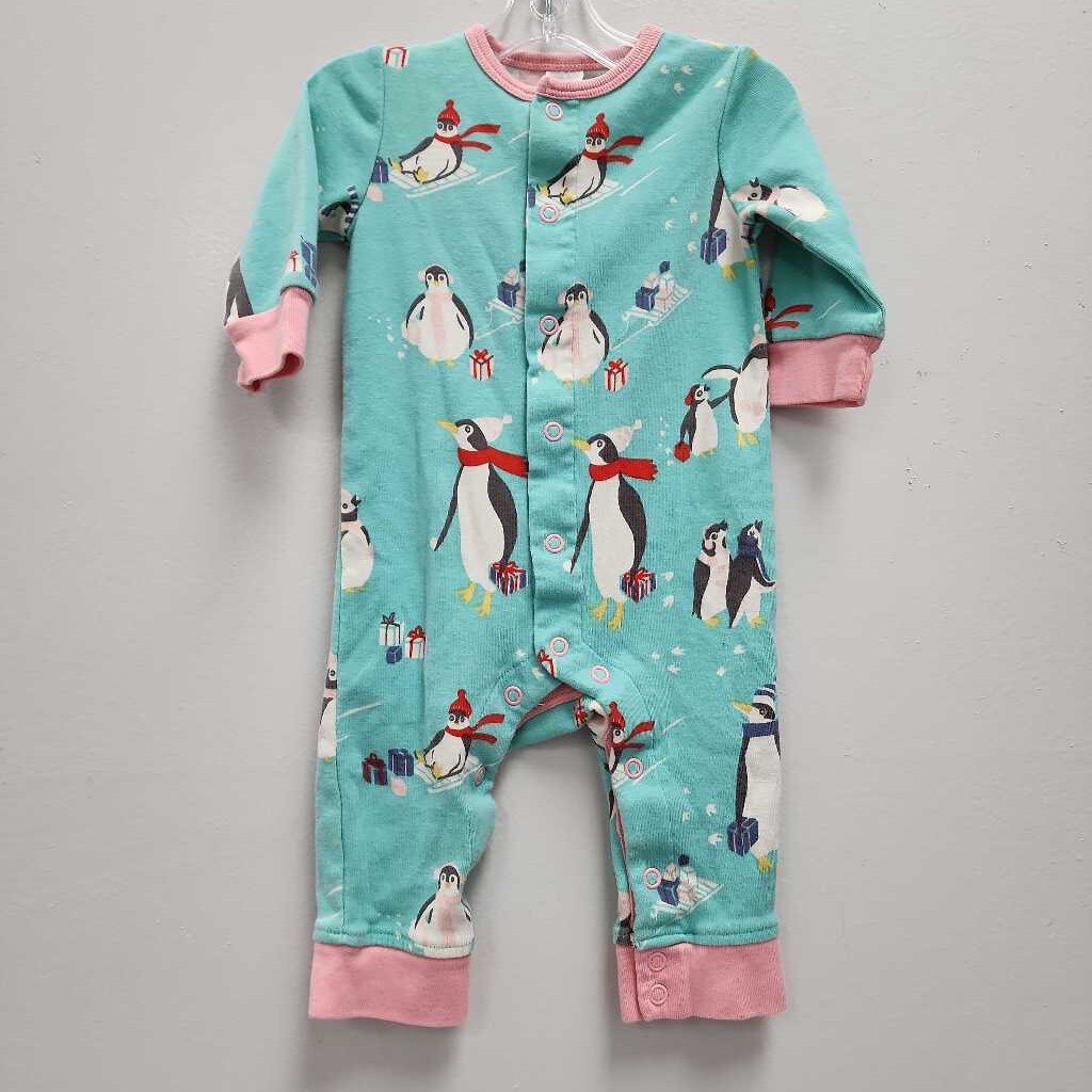 3-6M: Baby Boden Teal Penguin Print sleeper