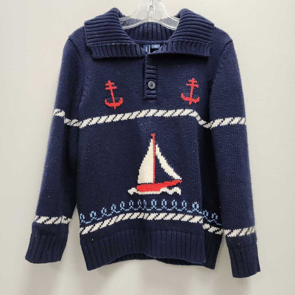 4: Janie and Jack Blue Sail Print Collared Sweater