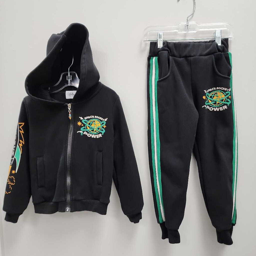 4: Lola and the Boys Black Space Rocket Zip Up Hoodie & Sweatpants Set