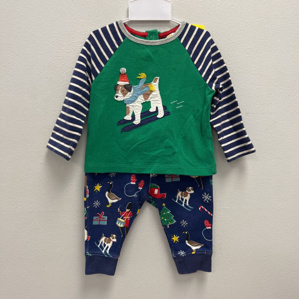 3-6M: Baby Boden Christmas Dog Applique T-Shirt + Joggers