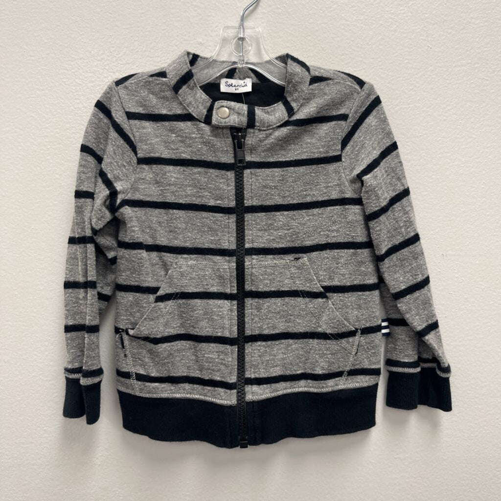 2T: Splendid Grey/Black Striped Zip Up