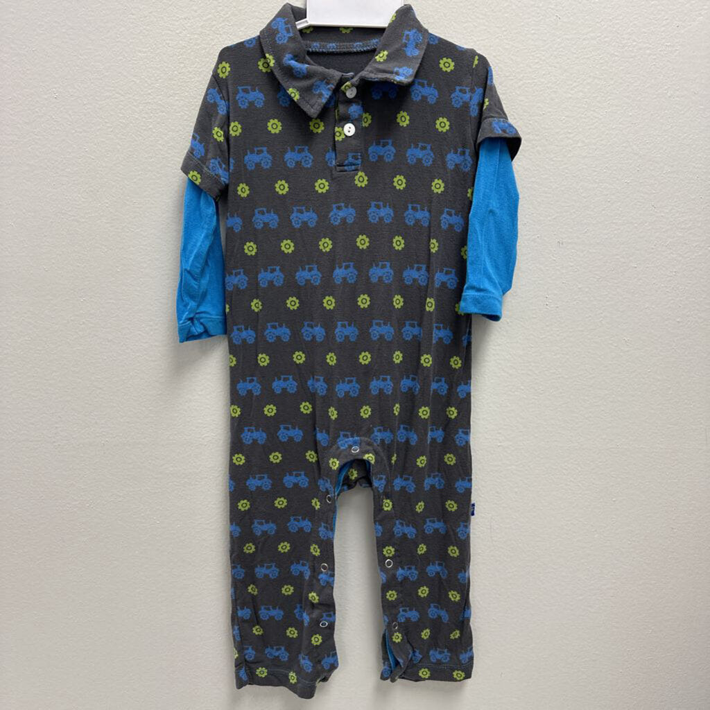 12-18M: KicKee Pants tractor print collared romper