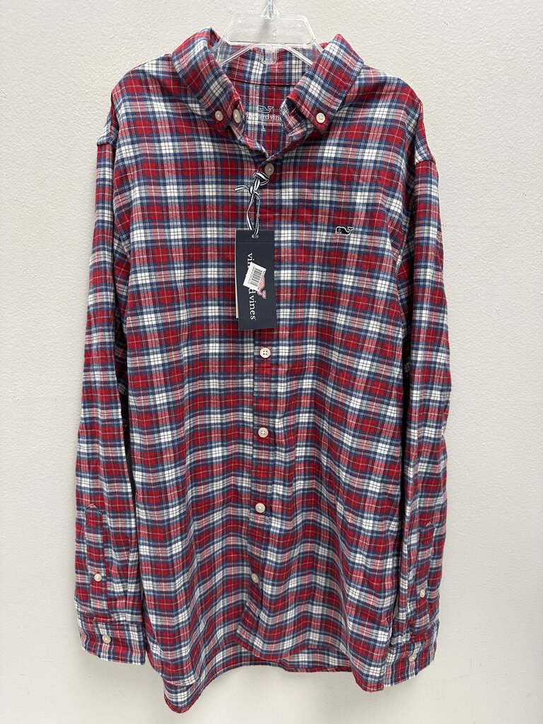 16: Vineyard Vines Red/Blue Plaid Flannel Whale Shirt NWT