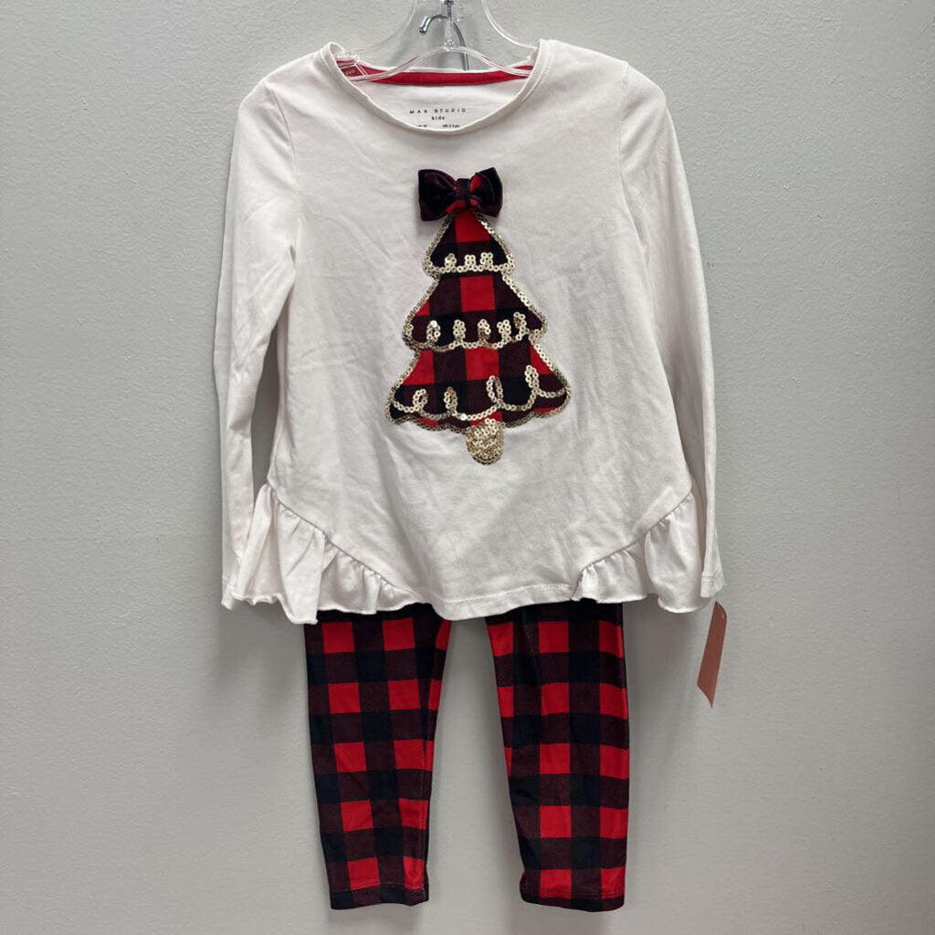 3T: Max Studio Kids Sequin Christmas Tree T-Shirt + Plaid Leggings