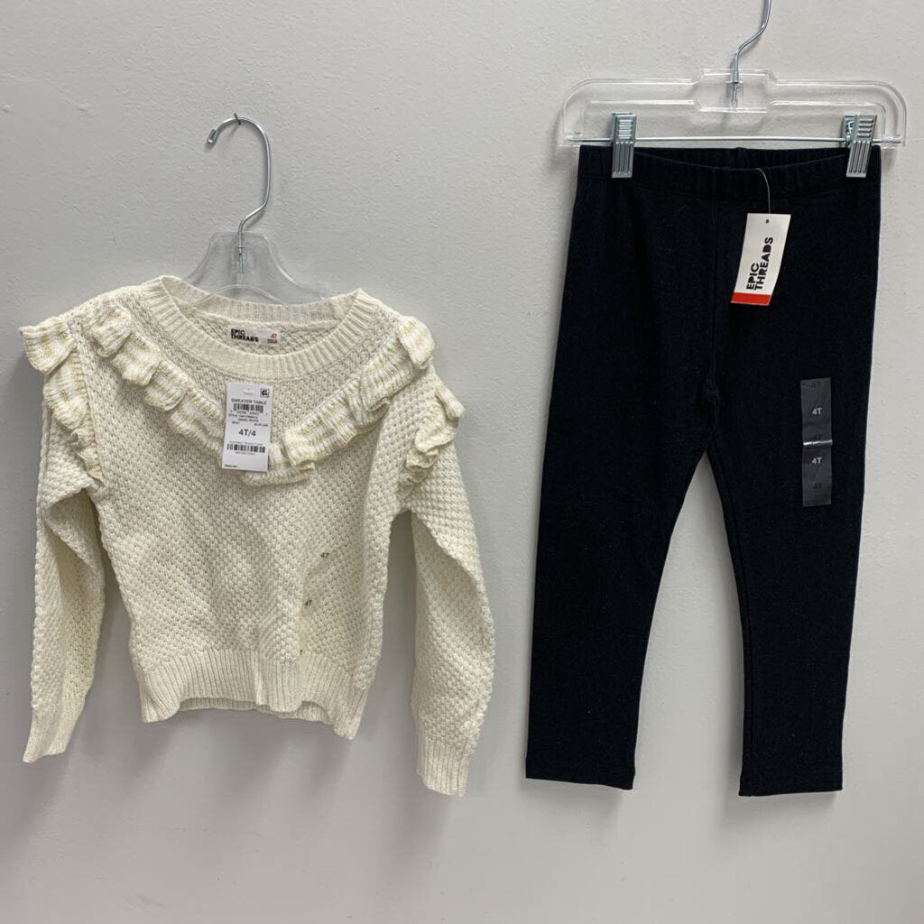 4T: Epic Threads Ruffle Sweater with Gold Shimmer & Legging Set NWT