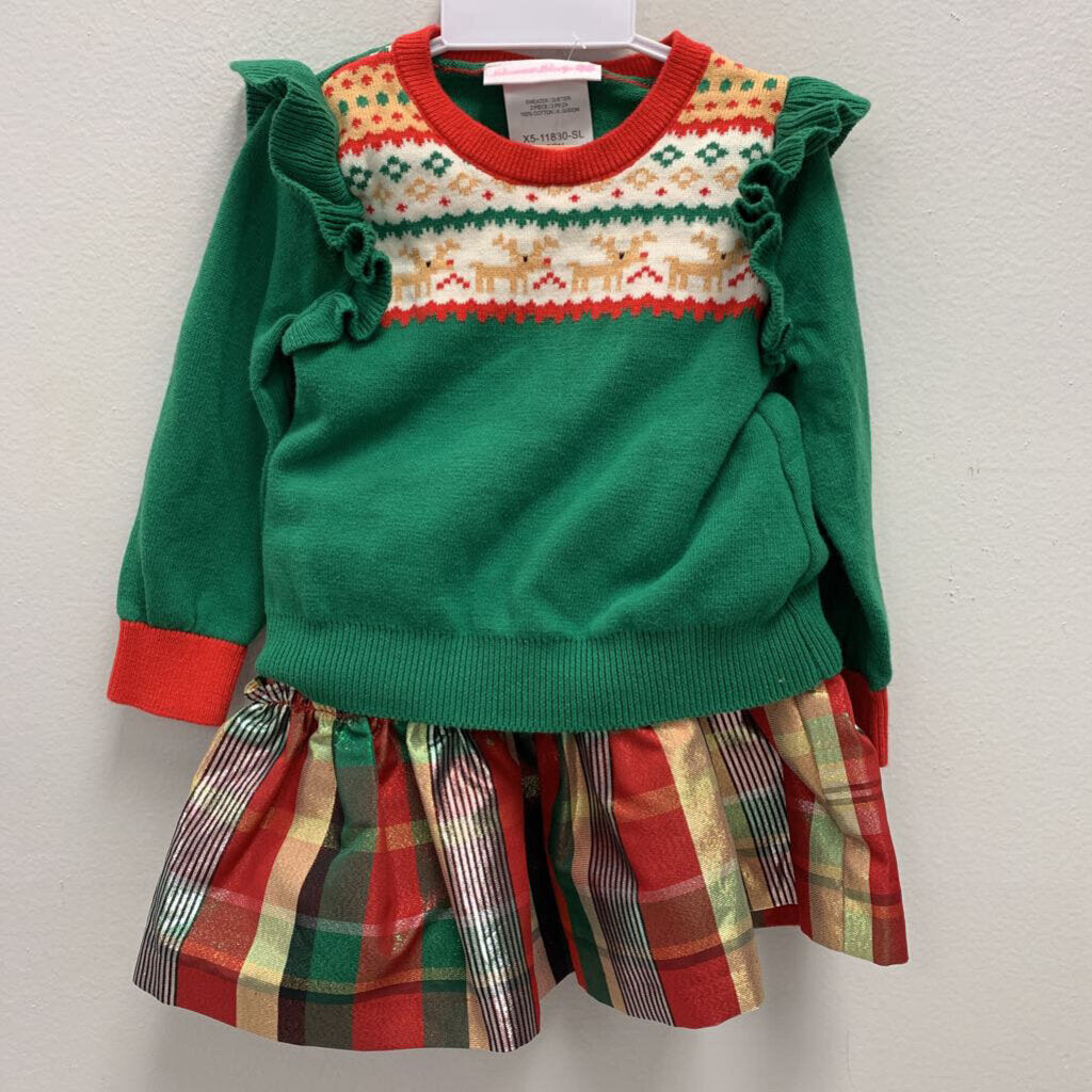 18M: Bonnie Baby Christmas print knit sweater + ruffle skirt