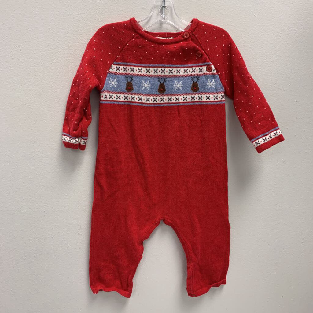 6-12M: Angel Dear reindeer face knit romper