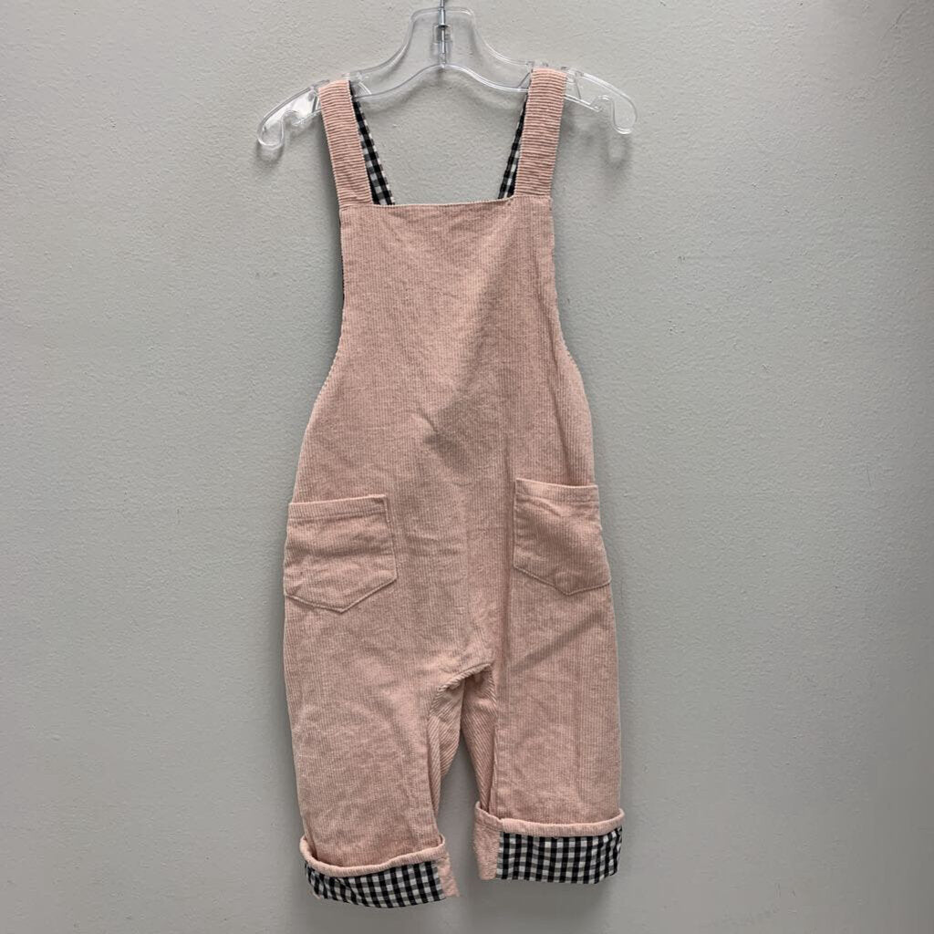 2-3: Little James Corduroy Overalls w/ Gingham Plaid Lining